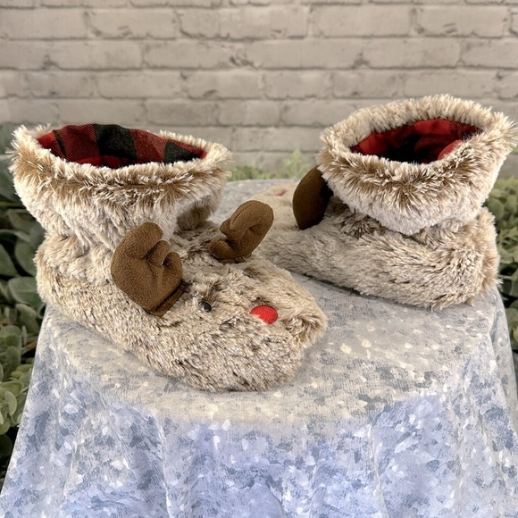 Wondershop Brown Furry Reindeer High-Top Slippers - Toddler Boys 7/8❄️Like New - Picture 3 of 9